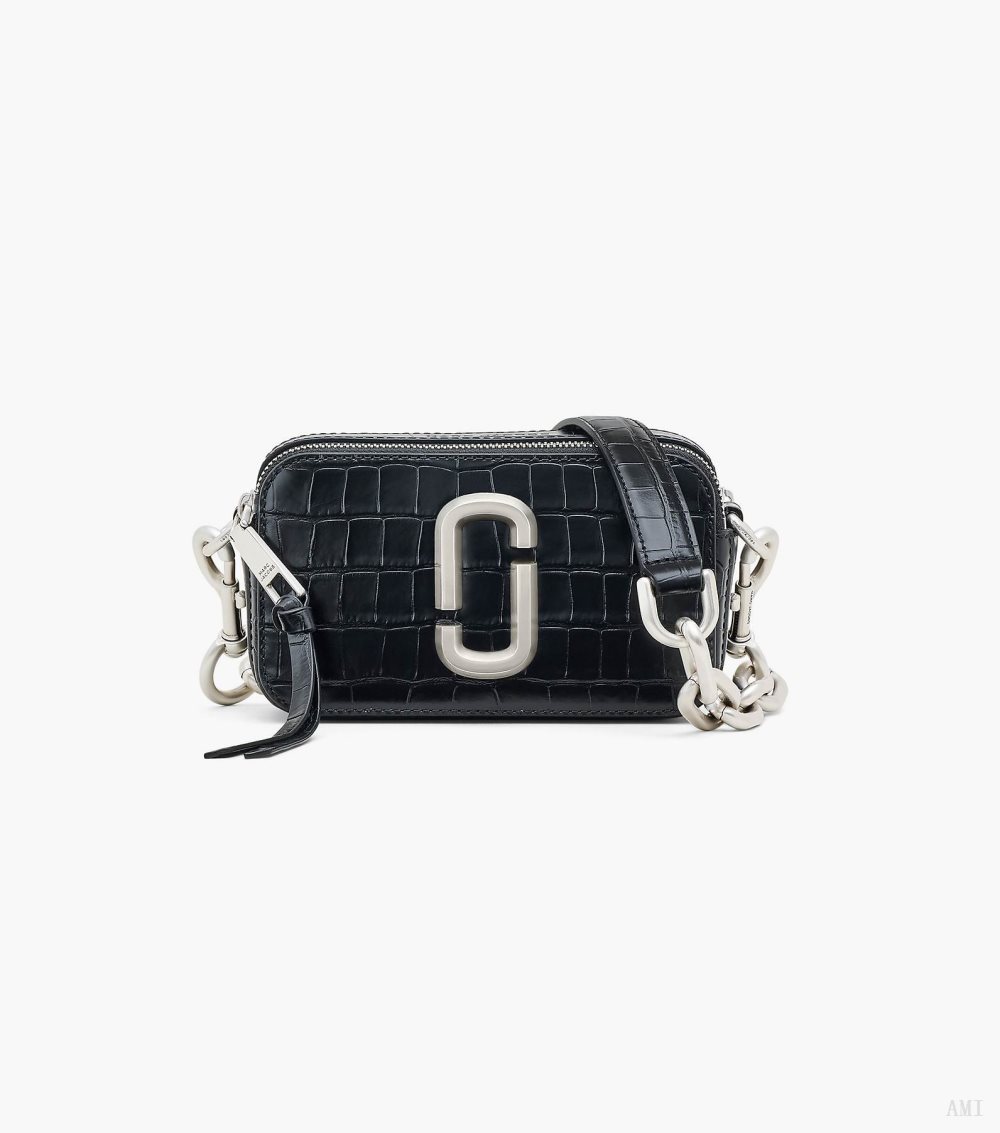 The Croc-Embossed Shoulder Snapshot - Black