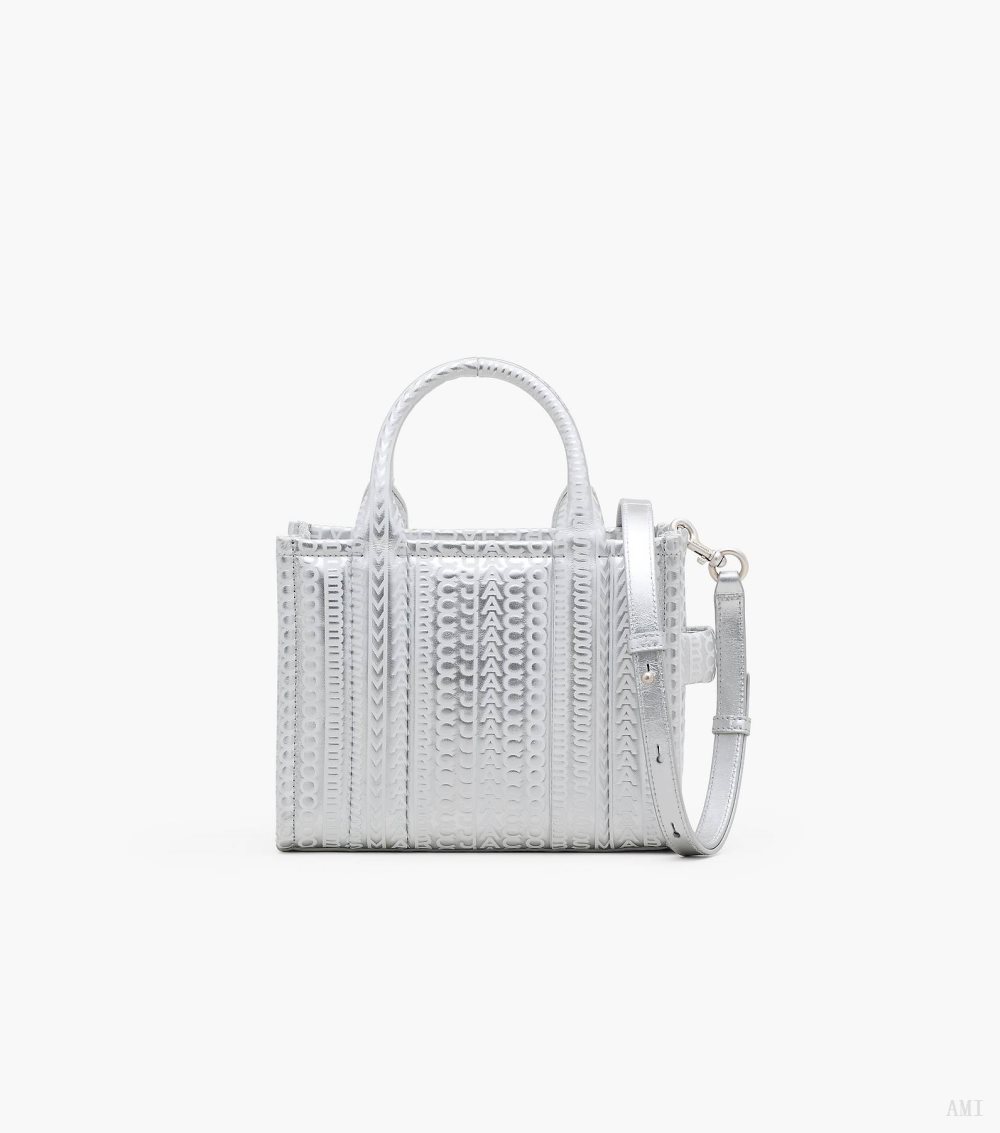 The Monogram Metallic Small Tote Bag - Silver/Bright White