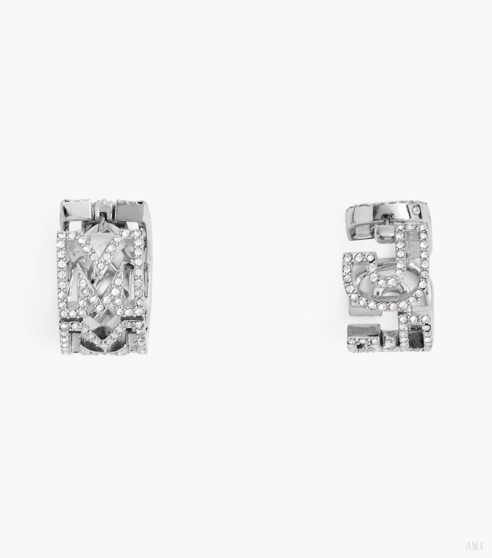 The Monogram Pave Huggies - Silver/Crystal